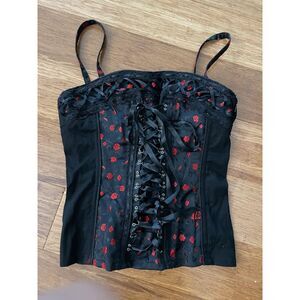 Tripp NYC black red flower stretch corset top medium